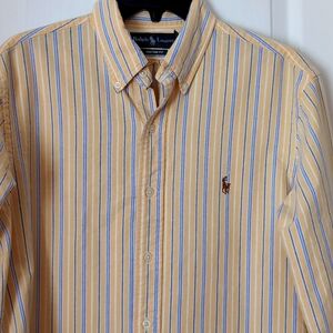 Ralph Lauren Yellow/Blue Stripe Classic Fit Oxford Shirt. Size Medium